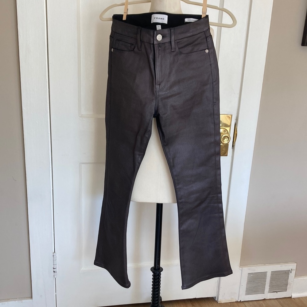 Frame jeans, size 27, never worn, tags removed.Brown/slight metallic sheen.
